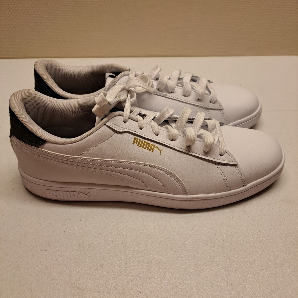 Puma Ladies Sneakers 9 White Olive Gold Smash v2 Leather Low Top Court 2066-594